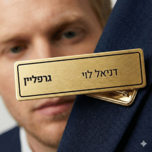 תג שם מתכת זהב עם הדפס