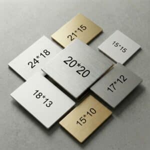 שלט אלומיניום מוברש כסוף וזהב במגוון גדלים למשרד ולבית.