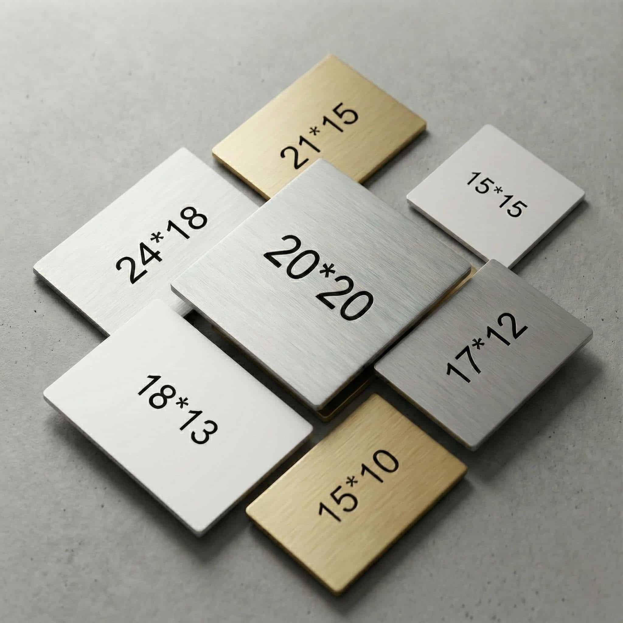 שלט אלומיניום מוברש כסוף וזהב במגוון גדלים למשרד ולבית.