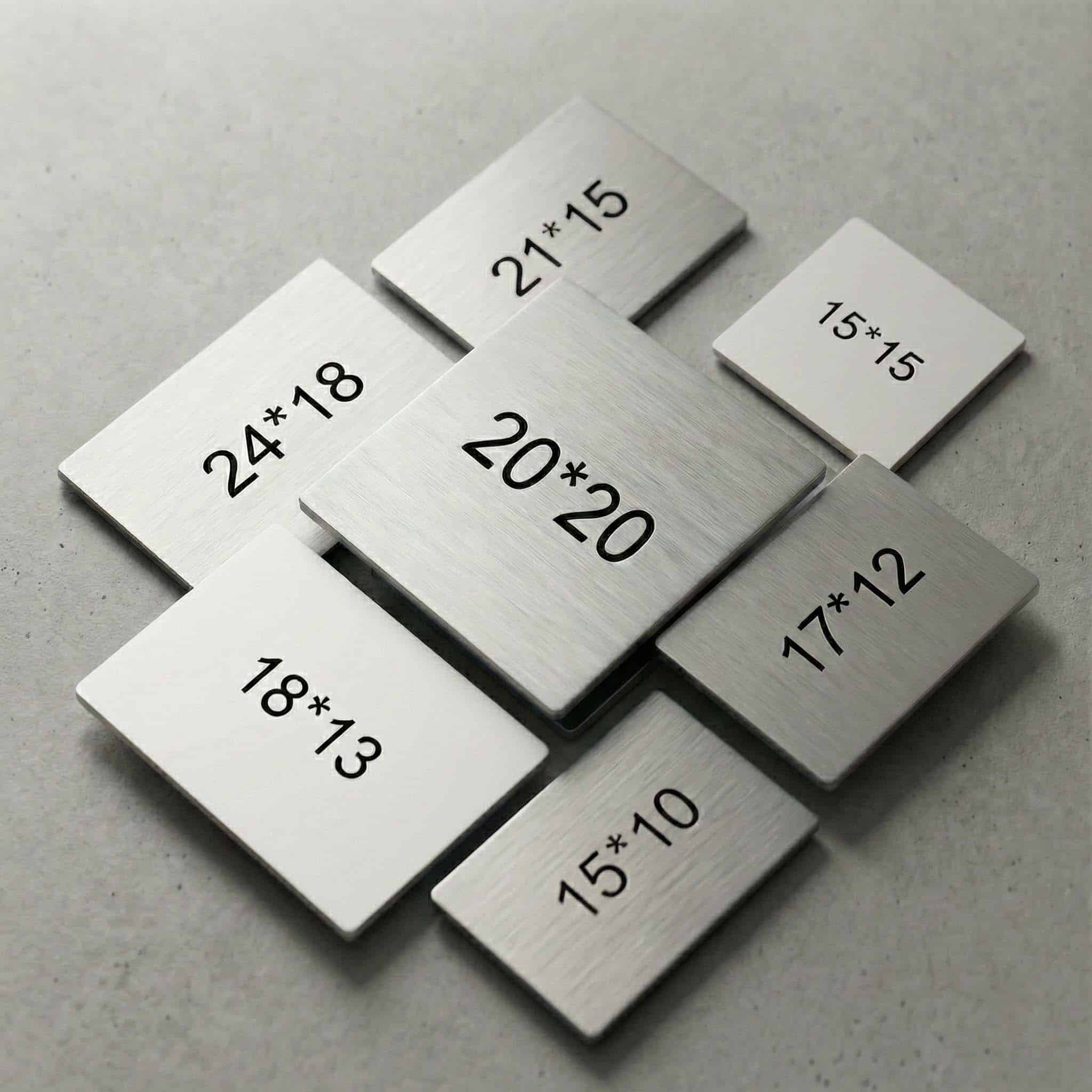 שלט אלומיניום כסוף מוברש במגוון גדלים למשרד ולבית.