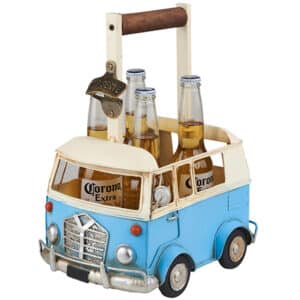 מנשא עץ ארבעה בקבוקי בירה עם פותחן